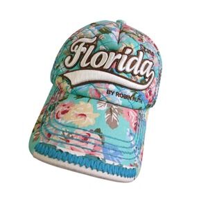 Robin Ruth Florida State Quilted Floral Snapback Hat Turquoise Pink Cotton Cap